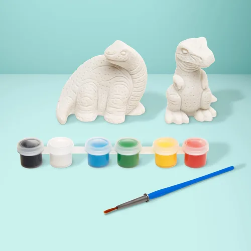 Vista 3 de Melissa & Doug Decorate-Your-Own Dinosaur, kit de artesañías de figuras; 2 dinosaurios de resina sólida pintada