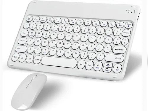 Vista 9 de Combo de teclado y mouse inalámbricos Bluetooth portátil, mini máquina de escribir compacta y delgada, ergonómica, teclado Bluetooth, mouse para Azul