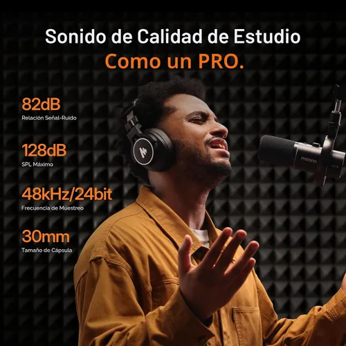 Vista 4 de MAONO PD200W Micrófono inalámbrico híbrido para podcast para PC, micrófono dinámico XLR USB con soporte de escritorio (PD200W+receptor de cámara)