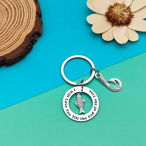 Vista 6 de Llavero de pescador para parejas, regalo para marido, novio, para aniversario, joyería divertida para parejas, regalos de San Valentín, regalos