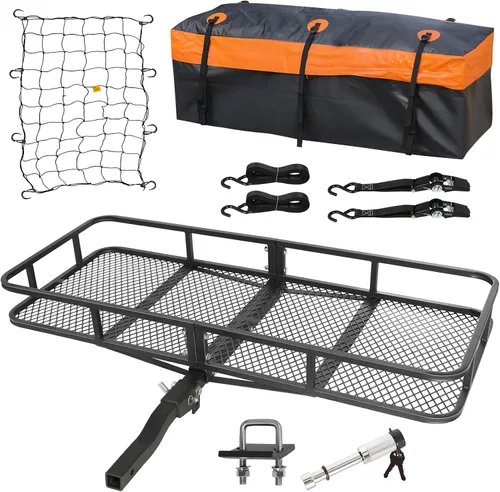 Vista 9 de WEIZE Portaequipajes de techo resistente de 54" x 34", cesta de carga para techo con bolsa impermeable, correa de sujeción, red, extensión