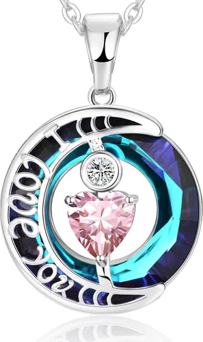 Vista 62 de Collares de cristal para mujer, regalos para aniversario de esposa, regalos de cumpleaños para mujeres, collar de zafiro azul con la frase "I Love