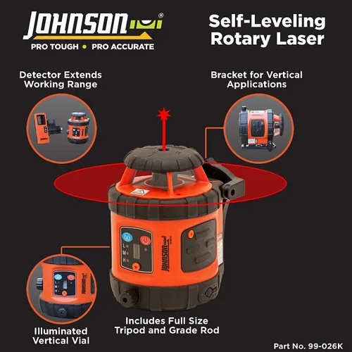 Vista 3 de Johnson Level & Tool - Sistema láser giratorio horizontal autonivelante 99-026K con kit de estuche rígido, 50 x 14.5 pulgadas, rojo, 1 kit, naranja