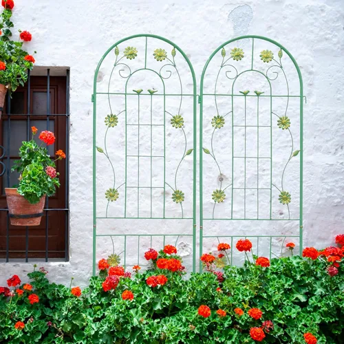 Vista 13 de Arco de jardín de metal, 55 pulgadas de ancho x 94.5 pulgadas de alto, enrejado para plantas trepadoras, soporte para arco de rosas, arco al aire