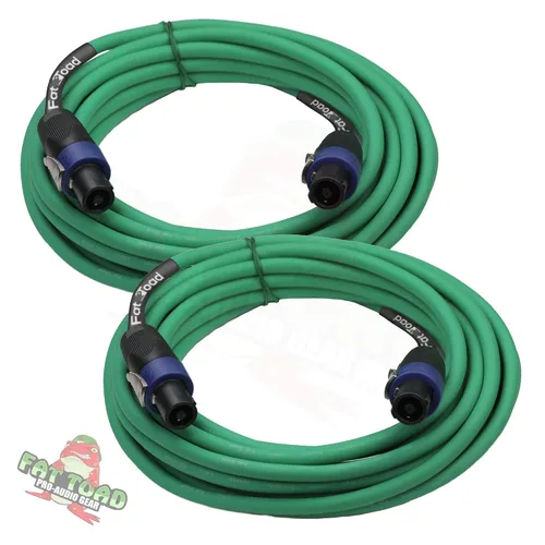 Vista 2 de Fat Toad Cables Speakon de 25 pies (Serie Twist-LockPRO), paquete de 2 cables de audio de cable verde de 12 AWG con conectores para cabina de DJ