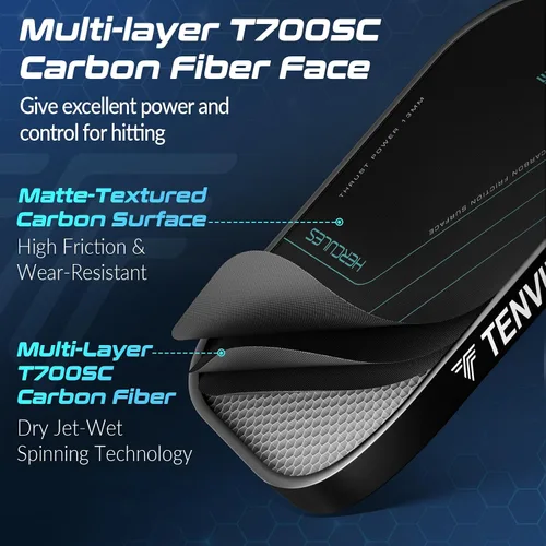 Vista 2 de TENVINA Pickleball Paddles, Multi-Layer T700SC Textured Carbon Fiber Pickleball Paddle, Pickle Ball Paddle with Strong Spin & Power Surface, 4-Types