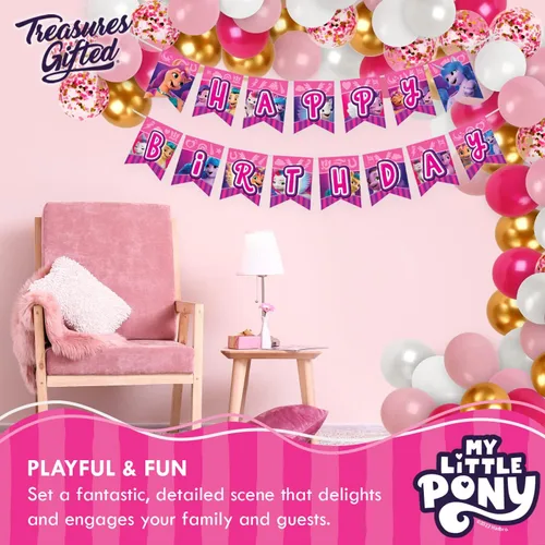 Vista 4 de Treasures Gifted Cartel de cumpleaños con licencia oficial de My Little Pony, cartel de feliz cumpleaños, decoraciones de fiesta para paredes