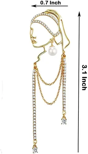 Vista 6 de Pendientes de perlas con borlas para mujer, aspecto dorado de niña con perlas, diseño único de moda, Zinc, Perla