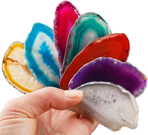 Vista 4 de mookaitedecor Láminas de ágata pulida para mesa contraluz, paquete de tarjetas de geoda de ágata de 12 piezas Assorted Geode Slices, No Holes