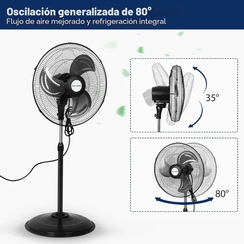Vista 4 de BILT HARD - Ventilador de pie industrial de metal, resistente, de alta velocidad, oscilante, aspas de aluminio, 3 velocidades y certificado UL