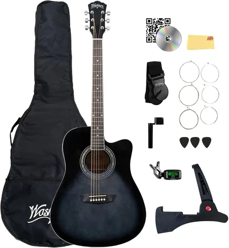 Vista 19 de Washburn Vintage Series - Guitarra acústica-eléctrica de 6 cuerdas, derecha Resplandor solar del tabaco