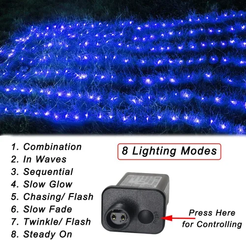 Vista 3 de Pooqla Luces de red, 300 luces LED de malla de Navidad al aire libre, 14.8 x 4.9 pies, cadena de luces con 8 modos de cable verde, conectable