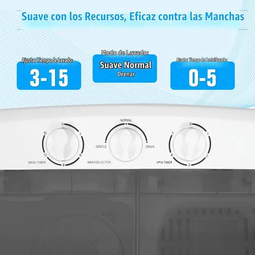 Vista 4 de Superday Lavadora portátil, 2 en 1, mini lavadora compacta de doble tina, combo de lavadora compacta con centrifugado, con capacidad de 16 libras
