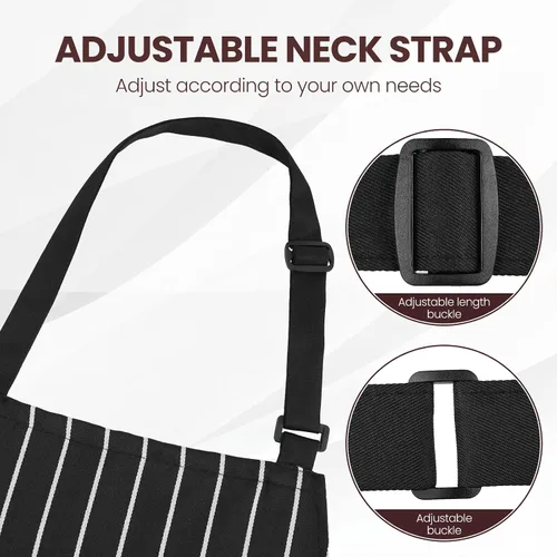 Vista 4 de Serrenf Paquete de 2 delantales, delantales de cocina de cocina, delantal ajustable con 2 bolsillos para hombres y mujeres, delantal de chef