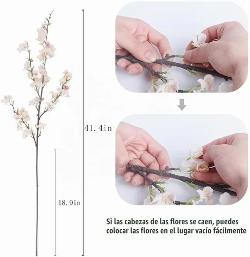 Vista 4 de LESING 4 tallos artificiales de flor de cerezo de 41.4 pulgadas, tallos largos realistas de seda falsa, ramas de flores artificiales para mesa