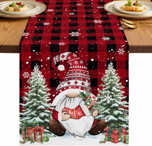 Vista 10 de Juego de 4 manteles individuales de árbol de Navidad, mantel rojo para decoración de mesa de comedor, manteles lavables de lino de algodón a cuadros