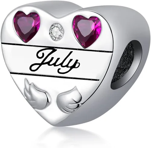 Vista 2 de LONAGO Abalorio personalizado de plata de ley 925 con forma de corazón y piedra natal personalizada, pulsera de ajuste de piedras preciosas