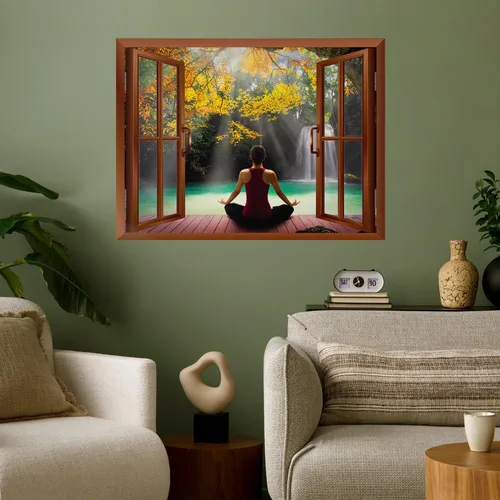 Vista 9 de wall26 Adhesivo decorativo para pared, diseño de oso y mariposa fuera de una ventana abierta, no se pega ni se pega, papel tapiz no tejido