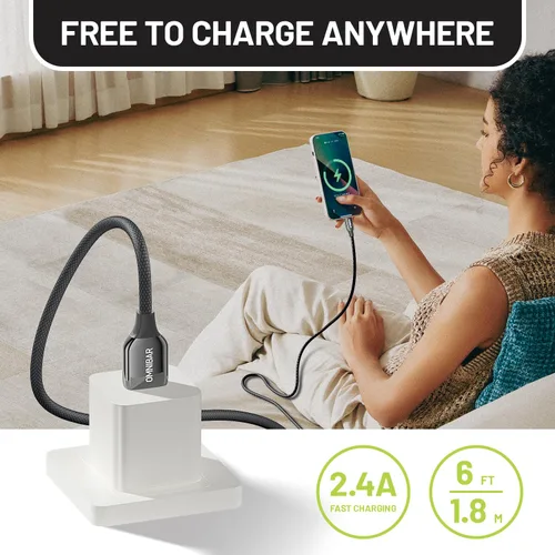 Vista 5 de Cable USB A a Lightning de 1.8 m, cable cargador Lightning para iPhone certificado MFi, cable cargador de iPhone de nylon trenzado para Apple