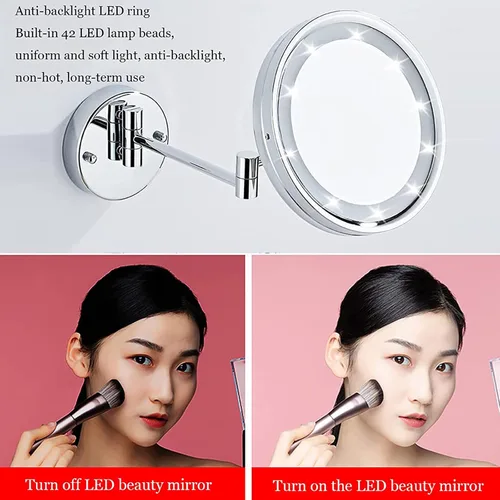 Vista 5 de GAUDIE Espejo de maquillaje LED con sensor inteligente con luces y aumento de 10X, espejo de tocador extensible giratorio de doble cara montado