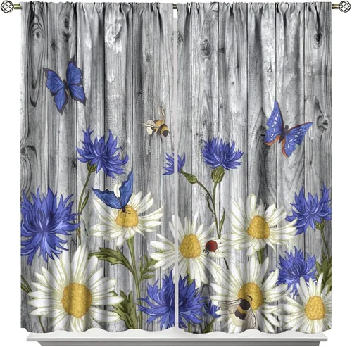 Vista 66 de Cortinas de cocina rústicas y florales, estilo retro, estilo granja, cabaña, casa de campo, margaritas, estilo granja, ventana, puerta