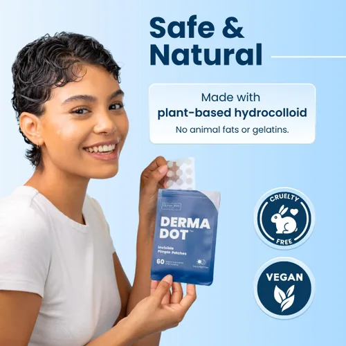Vista 5 de CLEAN SKIN CLUB 60 parches invisibles veganos para espinillas, Derma Dot hidrocoloide para cubrir zits, puntos negros, imperfecciones, adhesivo