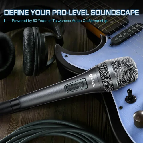 Vista 7 de CAROL AC-910S XLR Micrófono vocal con cable, cardioide dinámico con interruptor AHNC dual-engine noise canceling tech for singing, studio, and
