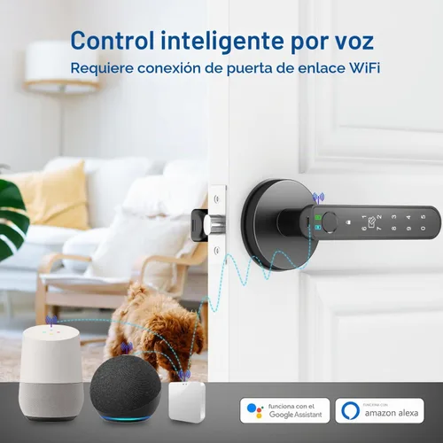Vista 5 de Cerradura de puerta de huellas dactilares, perilla inteligente 6 en 1 con control de aplicación/huellas dactilares/tarjetas IC/contraseñas/2 llaves