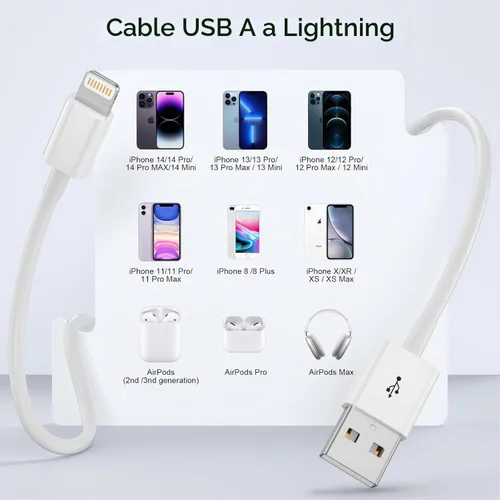 Vista 6 de Cable original [certificado Apple MFi] Cable Lightning a USB compatible con iPhone 13/12/11 Pro Max/XS MAX/XR/XS/X/8/7/Plus/6S iPad AirPods, iPod