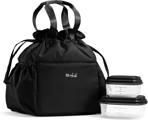 Vista 22 de Fit & Fresh Cromwell Bolsa de Almuerzo con Cordón para Mujeres, Juego Completo de Almuerzo con 2 Contenedores, Resistente a las Manchas, Resistente