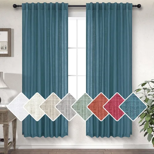 Vista 52 de DANCURTON Cortinas de lino para ventana, cocina moderna, dormitorio, ventanas pequeñas, 2 paneles con bolsillo con pestaña trasera, gruesas