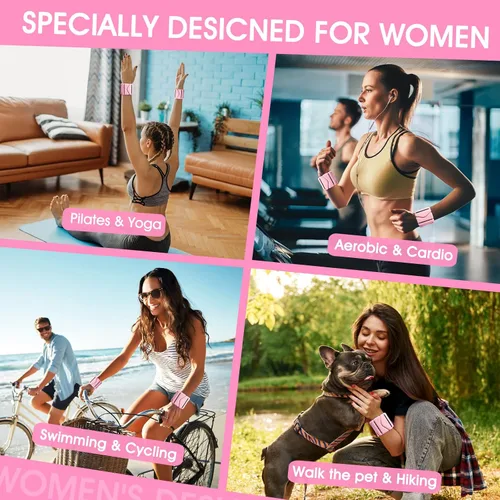 Vista 7 de Pesas de muñeca, pesas de muñeca y tobillo para mujer, brazaletes de silicona ajustables de 2 libras (1 libra cada uno), se adapta a yoga, pilates