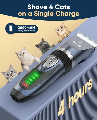 Vista 7 de oneisall Cortador de pelo para gatos silencioso para pelo enmarañado y largo, afeitadora de mascotas inalámbrica de 2 velocidades para gatos, perros