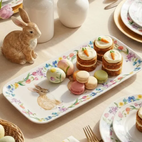 Vista 3 de UP ware - Bandeja de melamina de conejo de Pascua, bandeja rectangular de 15 x 6.5 pulgadas, bandeja de alimentos sin BPA para entretenimiento