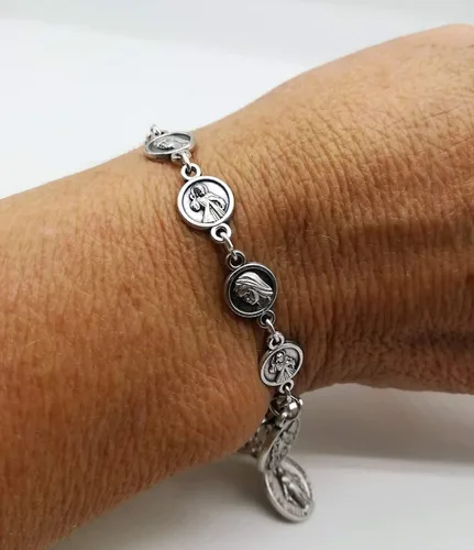 Vista 3 de San Miguel Arcángel Milagroso Medalla Divina Misericordia Rosario Pulsera Hombres Mujeres Regalo Católico Santos Cristianos Protección Joyería