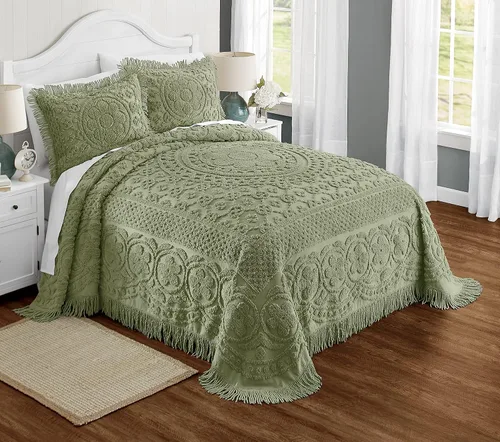 Vista 10 de Montgomery Ward Emily - Colcha floral de chenilla, edredón de algodón suave, edredón de tamaño individual en azul, ropa de cama de hotel de lujo