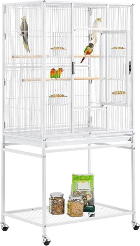 Vista 12 de Yaheetech Jaula grande de hierro forjado de 54 pulgadas para loros pequeños, periquitos y pájaros para loros pequeños, periquitos, mejillas verdes