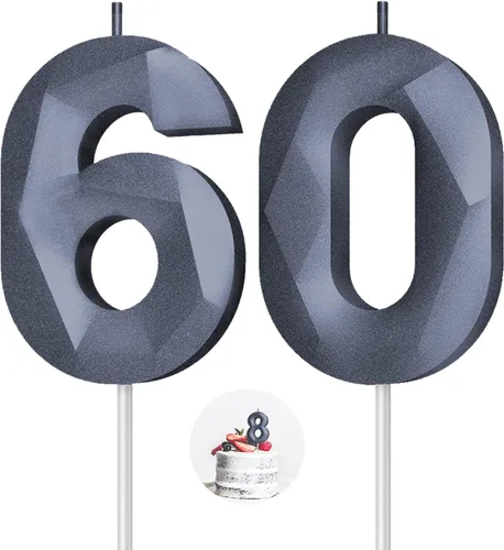 Vista 117 de Velas de cumpleaños con números (0 velas negras), forma de diamante 3D, decoración de pastel de feliz cumpleaños para niños y hombres, cumpleaños