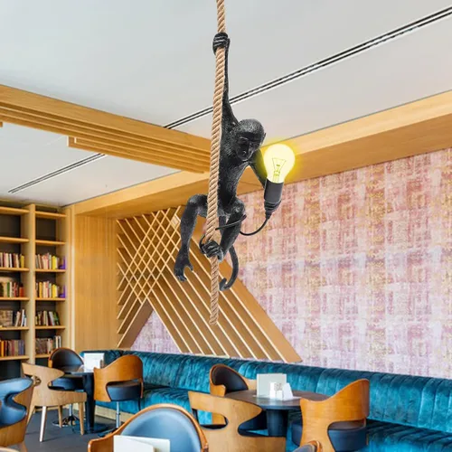 Vista 6 de TFCFL Vintage Monkey Pendant Light Chandelier Resin Hemp Rope Industrial Edison Ceiling Pendant Lamp Fixture, E26 Hanging Lamp Fixture for Indoor
