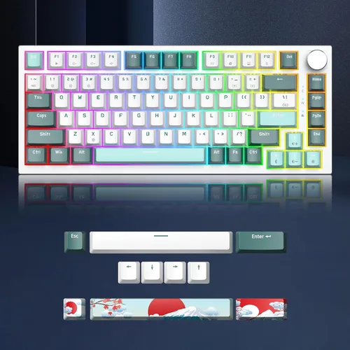 Vista 2 de Junta de teclado 75% montada con almohadillas absorbentes de sonido, teclado mecánico RGB compacto con cable de 82 teclas para juegos, enchufe