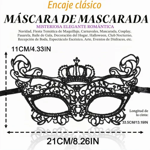 Vista 2 de Nicute Máscara de encaje para mascarada, máscaras negras de Halloween para mujer