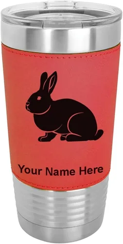Vista 17 de LaserGram Personalized 20oz Tumbler, Rabbit (Baseball Style) Engraved Gift, Faux Leather Wrap, Vacuum Insulated Stainless Steel, Laser Engraved