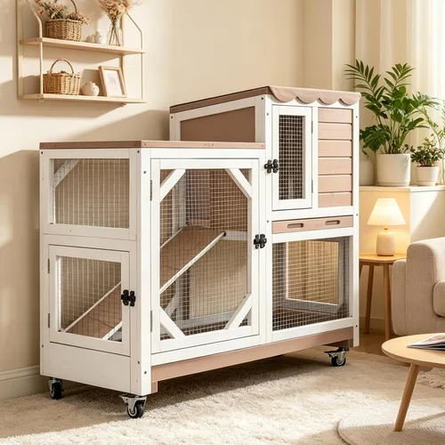 Vista 12 de Aivituvin Jaula para Conejos Interior y Exterior Conejera con Ruedas, Jaulas de Madera de 2 Pisos para Cobayas con 2 Bandejas Extraíbles Más Negro