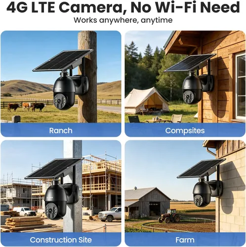 Vista 2 de SOLIOM 4G LTE Security Camera, Solar Wireless Cellular Security Camera, 360° Pan Tilt View with Spotlight, 1080P Night Vision, 2-Way Talk, PIR