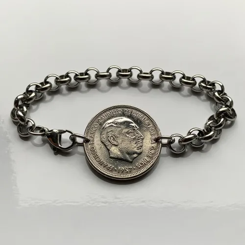 Vista 5 de 1957 España España Moneda 5 Pesetas Pulsera Hombre Águila de San Juan Escudo Español Madrid Barcelona Murcia Asturias Cataluña Las Palmas Vigo Gijón