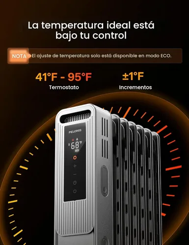 Vista 6 de PELONIS Radiador lleno de aceite, calentador de espacio eléctrico para uso en interiores en habitaciones grandes con termostato y control remoto, 3