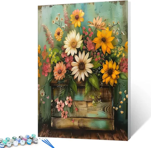 Vista 43 de Tucocoo Pintura de girasoles para ventana por números para adultos, kits de pintura al óleo digital sobre lienzo con pinceles y pigmento acrílico