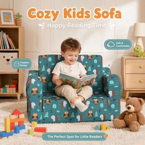 Vista 9 de MOMCAYWEX - Sofá para niños, 2 en 1, plegable, piel de melocotón, color azul