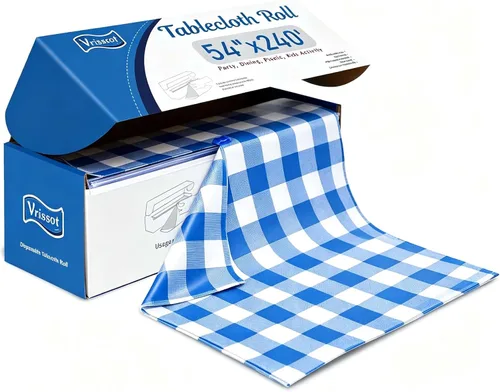 Vista 18 de Mantel desechable de plástico para mesas: 54 pulgadas x 120 pies, cubierta de mesa de plástico con cortador fácil de deslizar, manteles de plástico