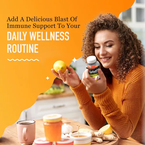 Vista 5 de Airborne 750mg Gomitas de vitamina C para adultos, gomitas de apoyo inmunológico con potentes antioxidantes, vitaminas C y E, sin cafeína - 2x63